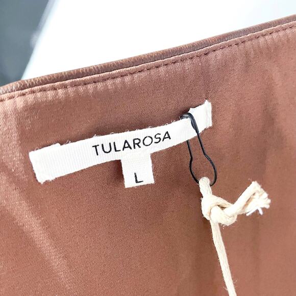 Tularosa Becca Faux Leather Halter Dress Brown‎ Sleeveless Sz L Mini Open Back - Picture 9 of 11
